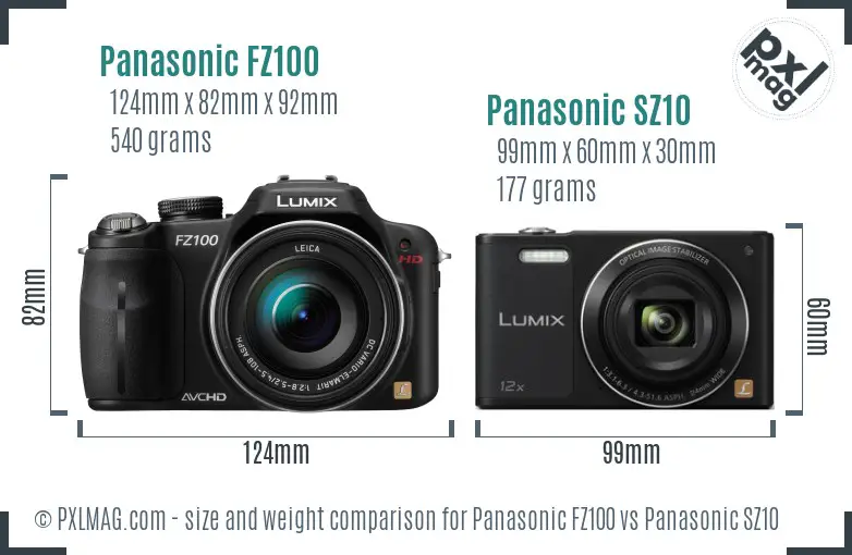 Panasonic FZ100 vs Panasonic SZ10 size comparison