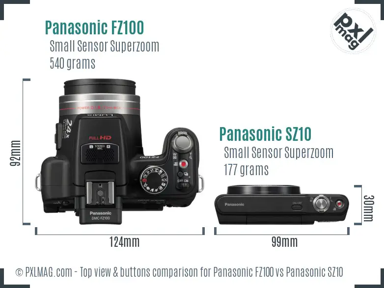 Panasonic FZ100 vs Panasonic SZ10 top view buttons comparison