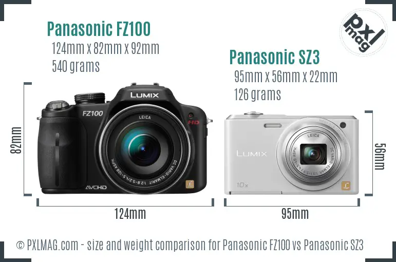 Panasonic FZ100 vs Panasonic SZ3 size comparison