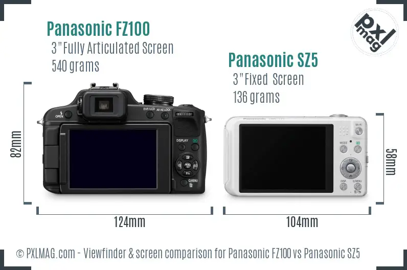 Panasonic FZ100 vs Panasonic SZ5 Screen and Viewfinder comparison