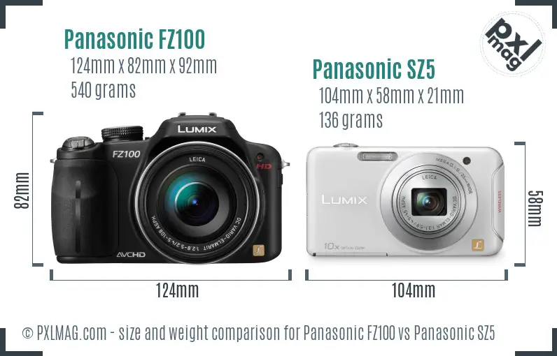 Panasonic FZ100 vs Panasonic SZ5 size comparison