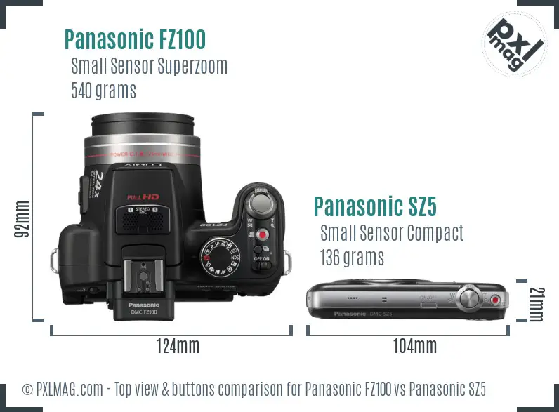 Panasonic FZ100 vs Panasonic SZ5 top view buttons comparison