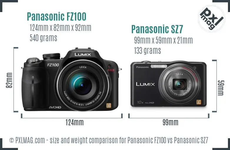 Panasonic FZ100 vs Panasonic SZ7 size comparison