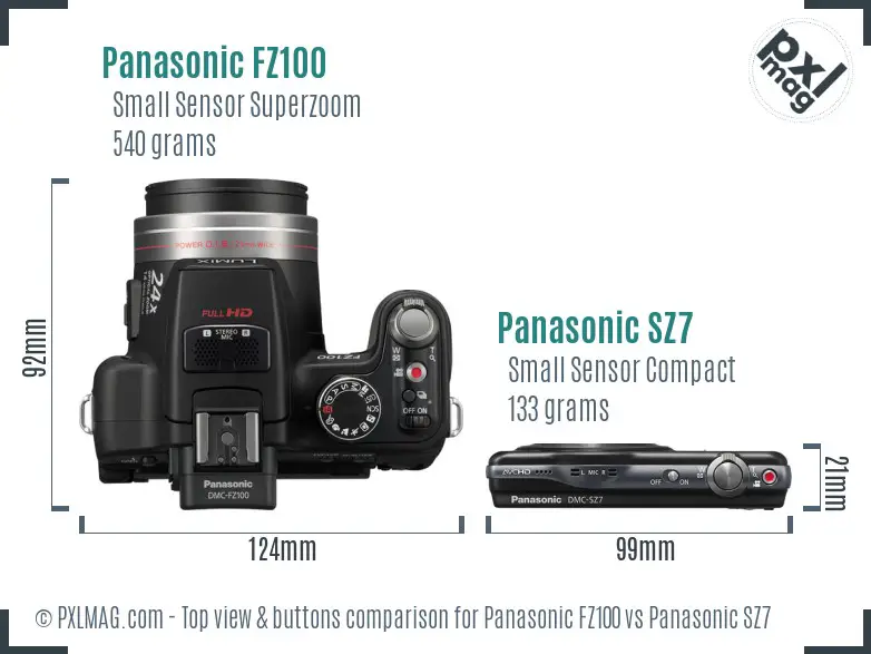 Panasonic FZ100 vs Panasonic SZ7 top view buttons comparison