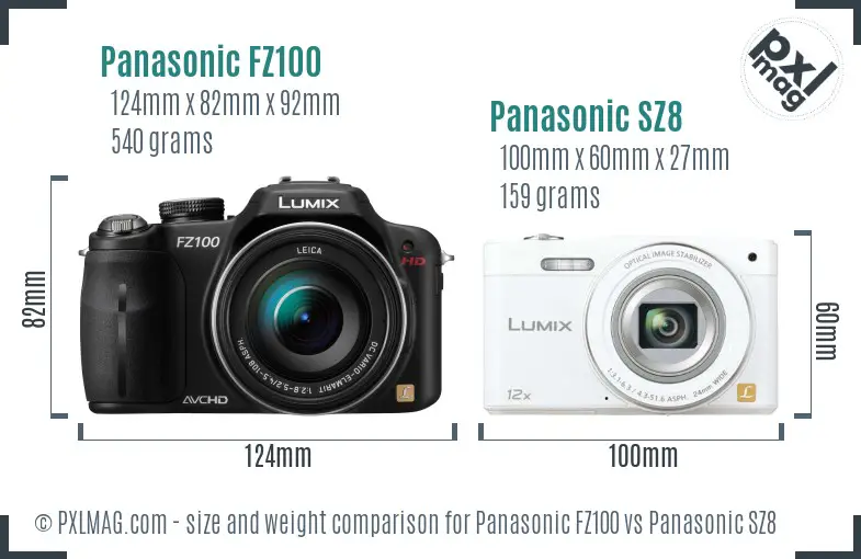 Panasonic FZ100 vs Panasonic SZ8 size comparison