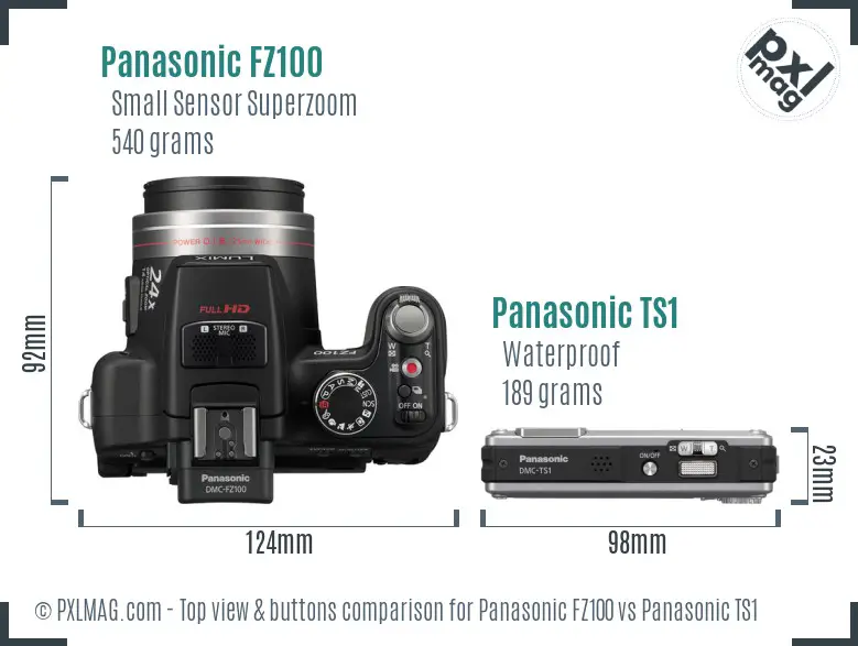 Panasonic FZ100 vs Panasonic TS1 top view buttons comparison
