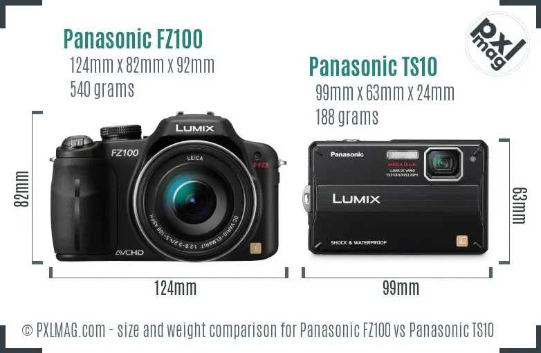 Panasonic FZ100 vs Panasonic TS10 size comparison