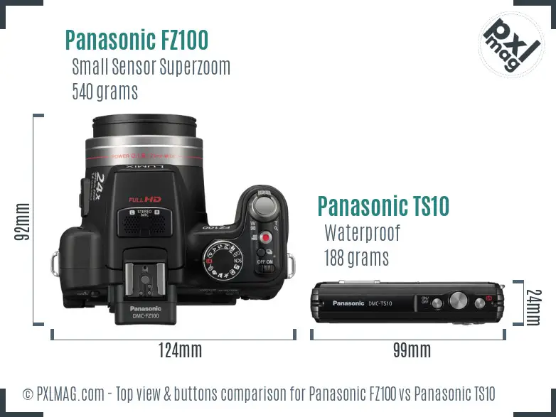 Panasonic FZ100 vs Panasonic TS10 top view buttons comparison