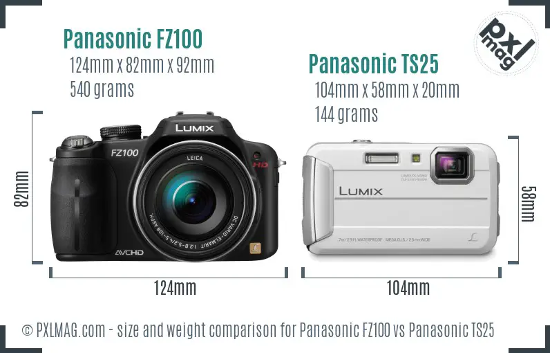 Panasonic FZ100 vs Panasonic TS25 size comparison