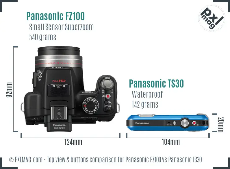 Panasonic FZ100 vs Panasonic TS30 top view buttons comparison