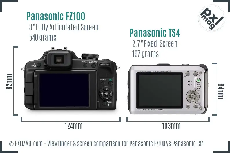 Panasonic FZ100 vs Panasonic TS4 Screen and Viewfinder comparison