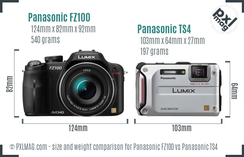 Panasonic FZ100 vs Panasonic TS4 size comparison