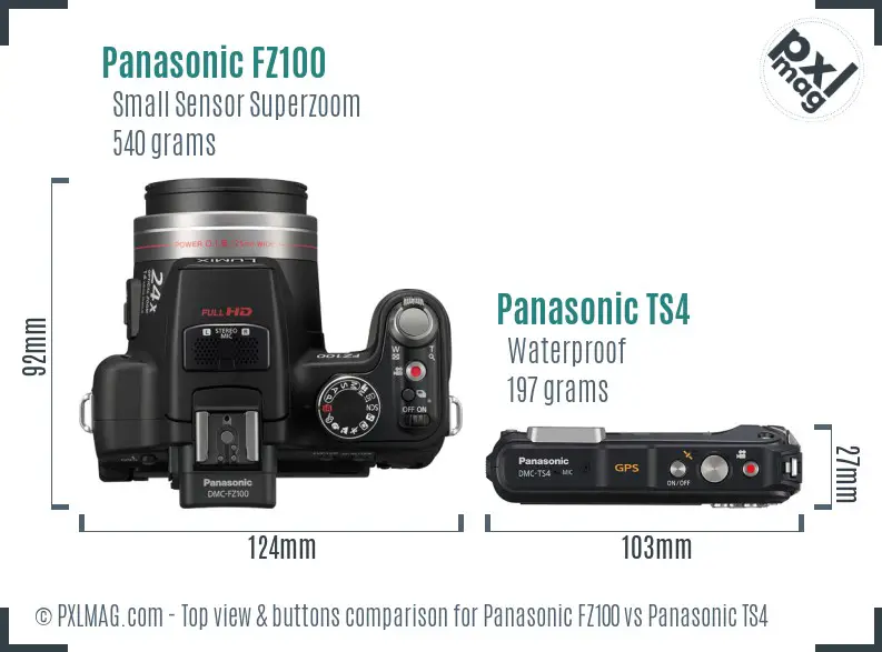 Panasonic FZ100 vs Panasonic TS4 top view buttons comparison