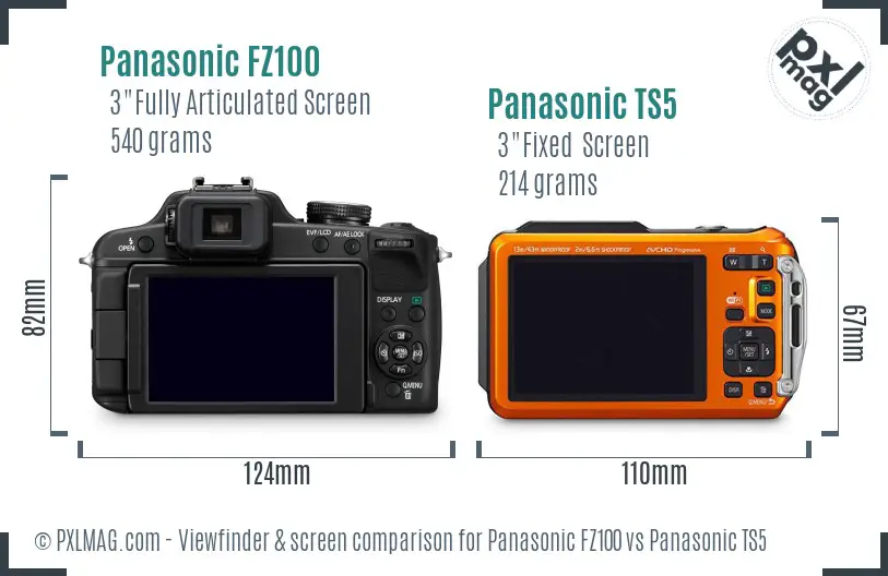 Panasonic FZ100 vs Panasonic TS5 Screen and Viewfinder comparison