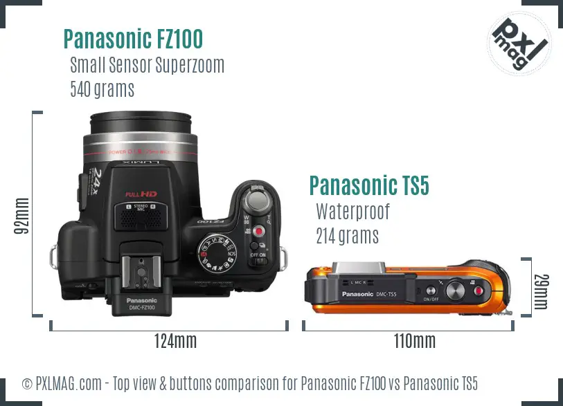 Panasonic FZ100 vs Panasonic TS5 top view buttons comparison