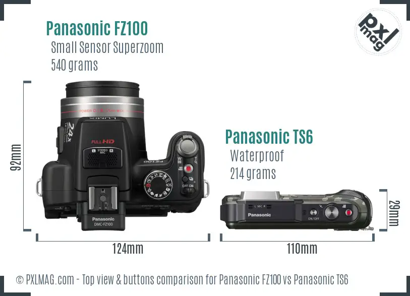 Panasonic FZ100 vs Panasonic TS6 top view buttons comparison