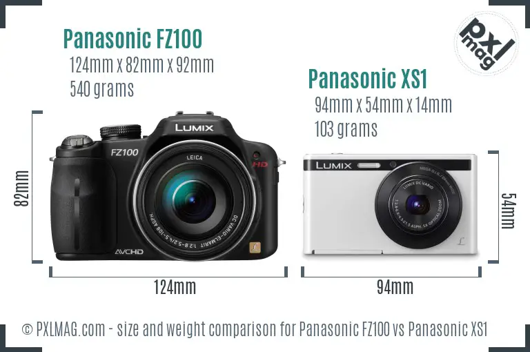 Panasonic FZ100 vs Panasonic XS1 size comparison