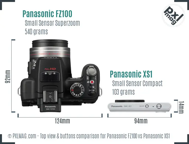 Panasonic FZ100 vs Panasonic XS1 top view buttons comparison