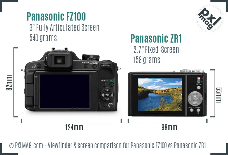 Panasonic FZ100 vs Panasonic ZR1 Screen and Viewfinder comparison