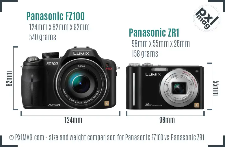 Panasonic FZ100 vs Panasonic ZR1 size comparison