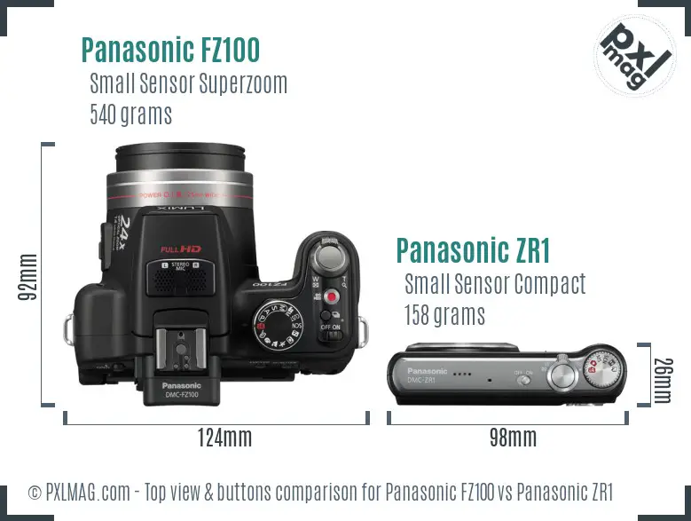 Panasonic FZ100 vs Panasonic ZR1 top view buttons comparison