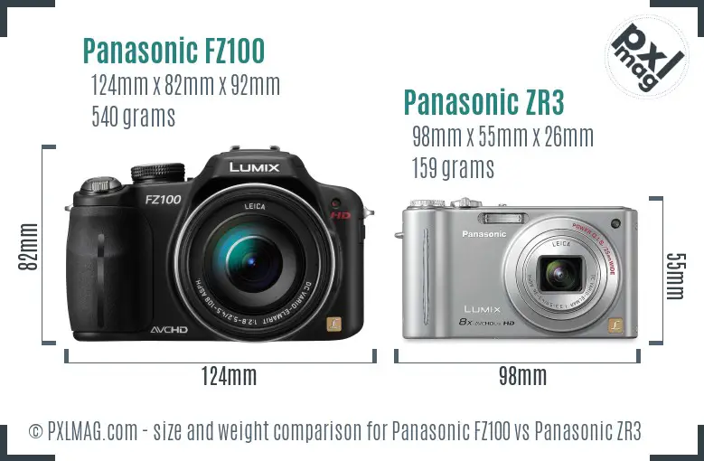 Panasonic FZ100 vs Panasonic ZR3 size comparison