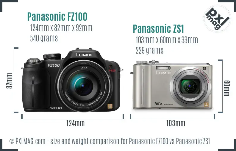 Panasonic FZ100 vs Panasonic ZS1 size comparison