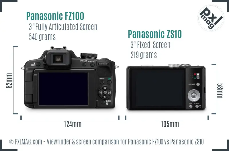 Panasonic FZ100 vs Panasonic ZS10 Screen and Viewfinder comparison