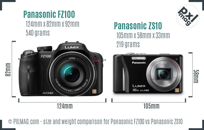 Panasonic FZ100 vs Panasonic ZS10 size comparison