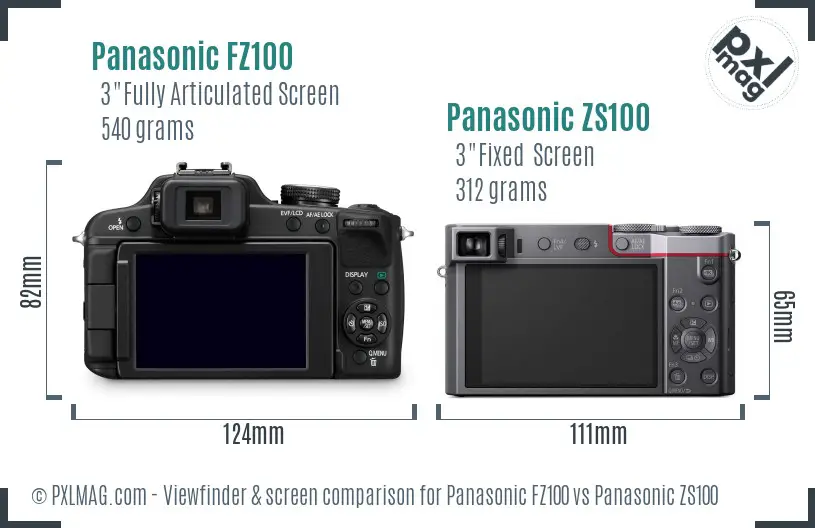 Panasonic FZ100 vs Panasonic ZS100 Screen and Viewfinder comparison
