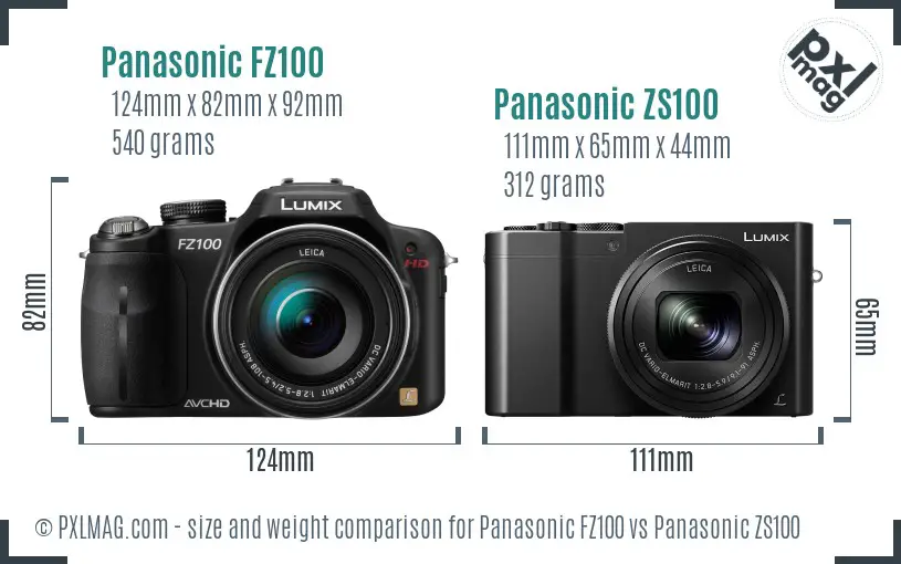 Panasonic FZ100 vs Panasonic ZS100 size comparison