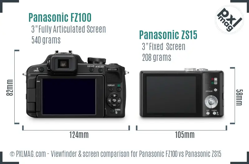 Panasonic FZ100 vs Panasonic ZS15 Screen and Viewfinder comparison