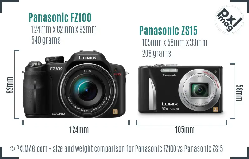 Panasonic FZ100 vs Panasonic ZS15 size comparison