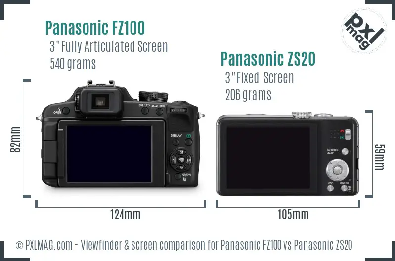 Panasonic FZ100 vs Panasonic ZS20 Screen and Viewfinder comparison
