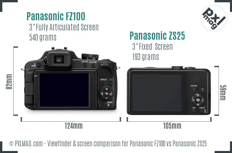 Panasonic FZ100 vs Panasonic ZS25 Screen and Viewfinder comparison