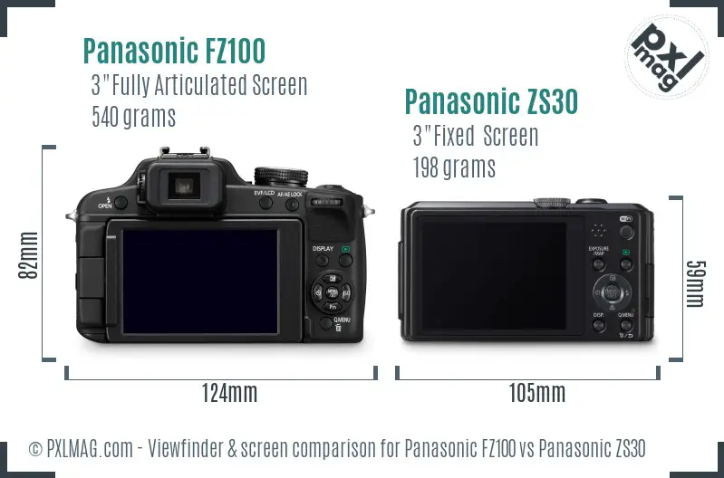 Panasonic FZ100 vs Panasonic ZS30 Screen and Viewfinder comparison