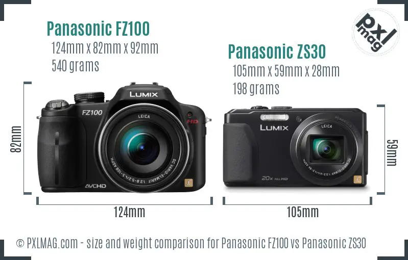 Panasonic FZ100 vs Panasonic ZS30 size comparison