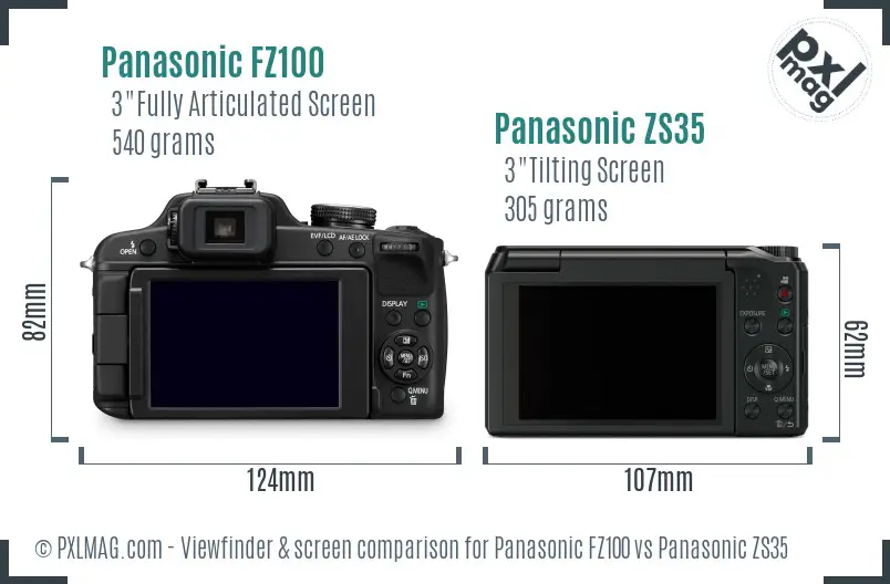 Panasonic FZ100 vs Panasonic ZS35 Screen and Viewfinder comparison