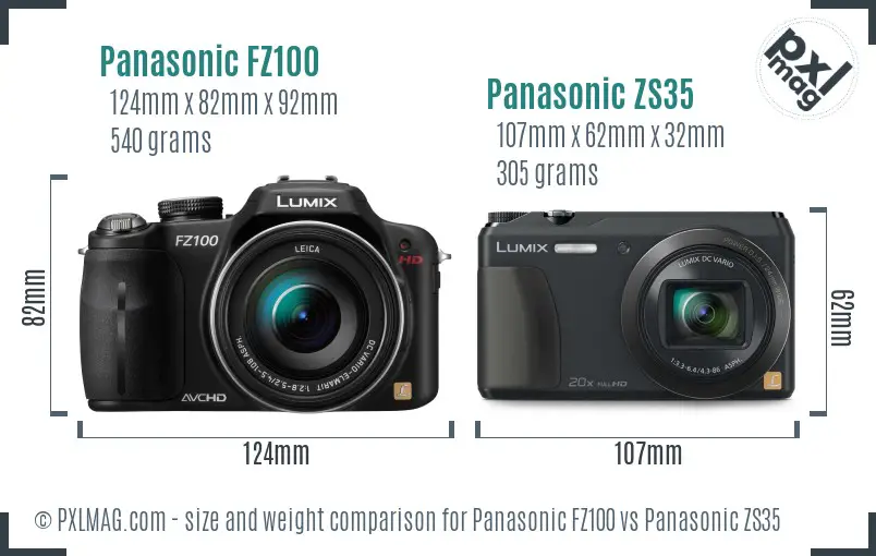 Panasonic FZ100 vs Panasonic ZS35 size comparison