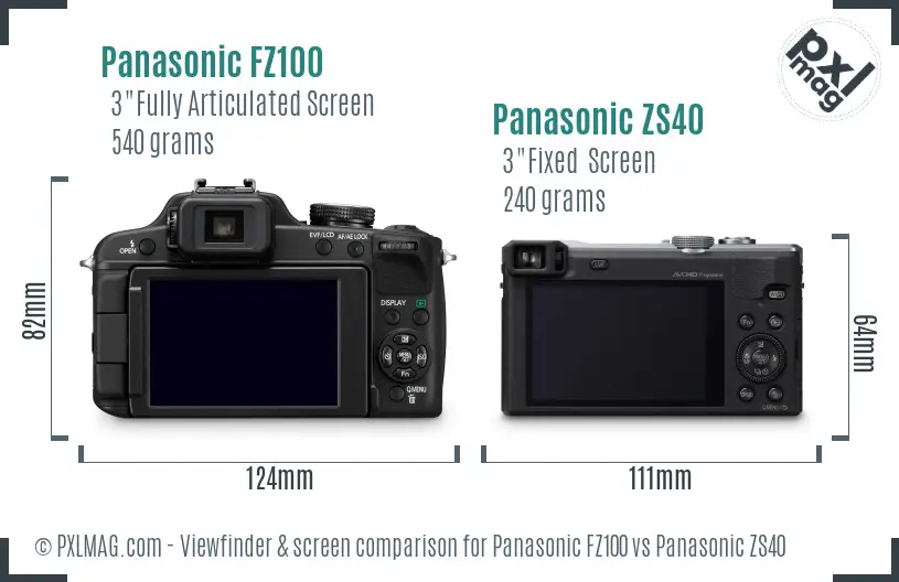 Panasonic FZ100 vs Panasonic ZS40 Screen and Viewfinder comparison