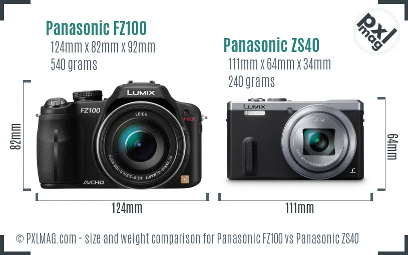 Panasonic FZ100 vs Panasonic ZS40 size comparison