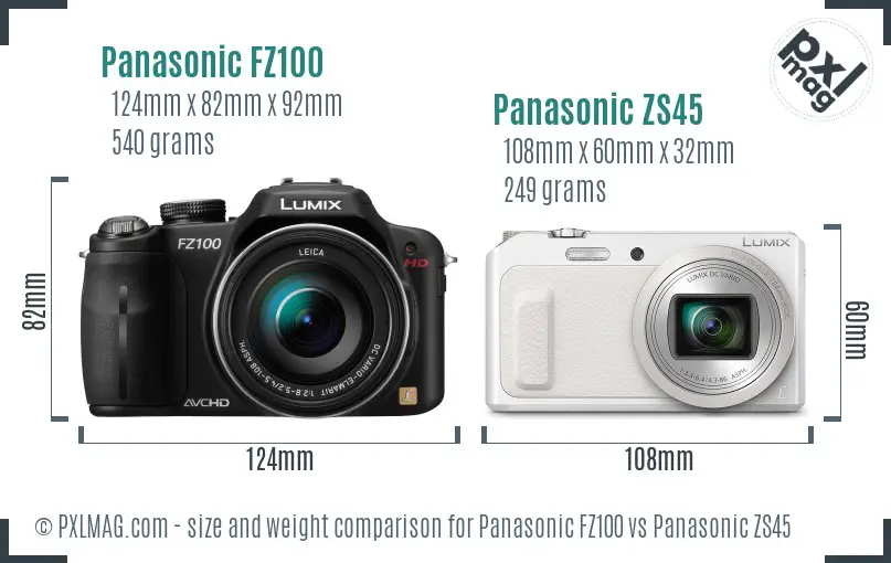 Panasonic FZ100 vs Panasonic ZS45 size comparison