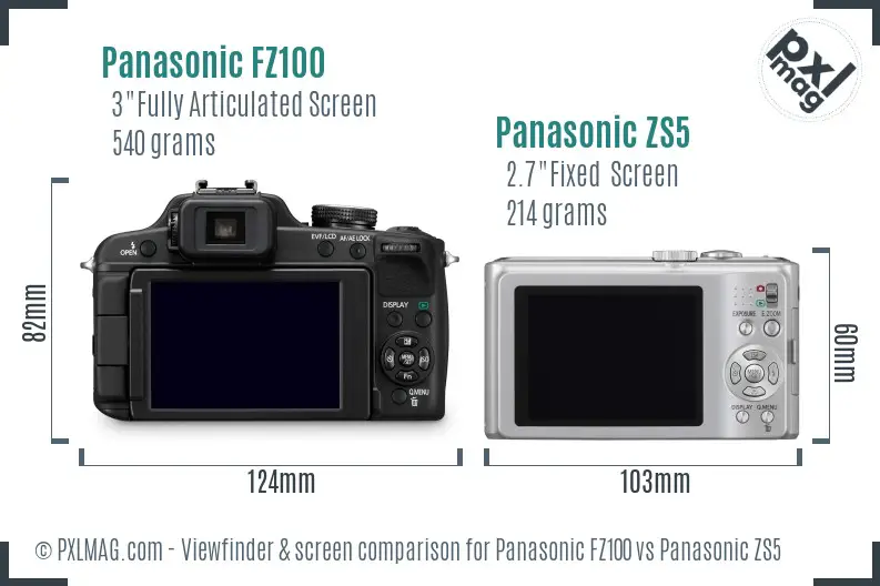 Panasonic FZ100 vs Panasonic ZS5 Screen and Viewfinder comparison