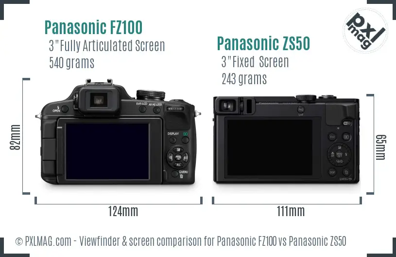 Panasonic FZ100 vs Panasonic ZS50 Screen and Viewfinder comparison