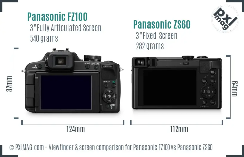 Panasonic FZ100 vs Panasonic ZS60 Screen and Viewfinder comparison