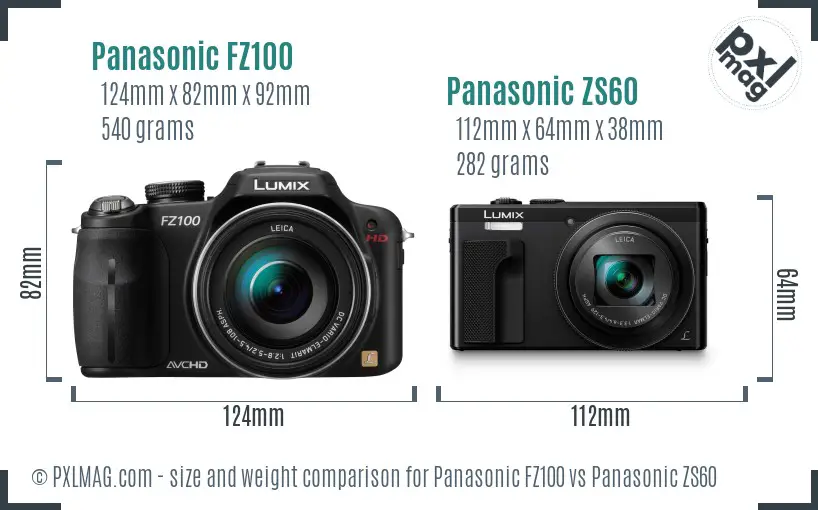 Panasonic FZ100 vs Panasonic ZS60 size comparison