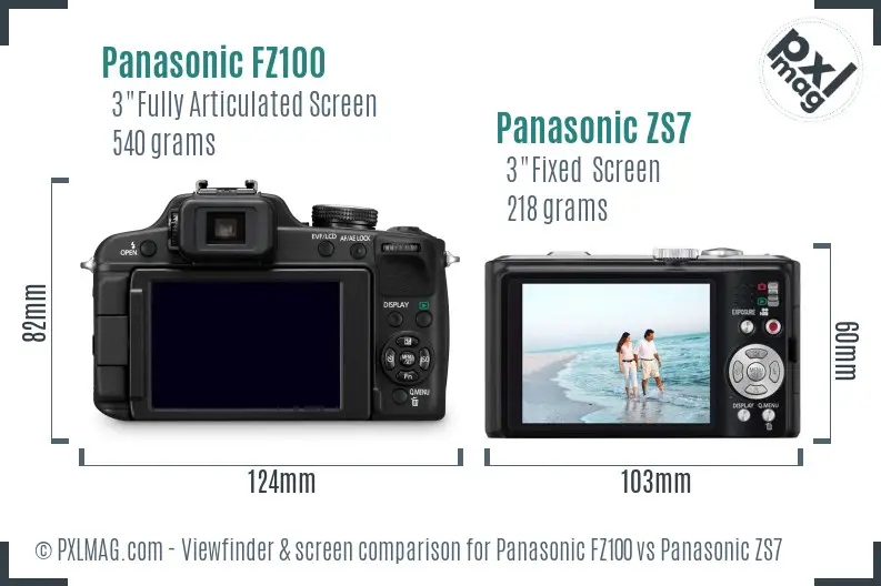 Panasonic FZ100 vs Panasonic ZS7 Screen and Viewfinder comparison