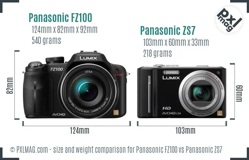 Panasonic FZ100 vs Panasonic ZS7 size comparison