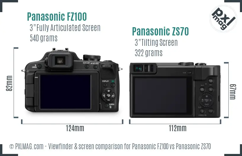 Panasonic FZ100 vs Panasonic ZS70 Screen and Viewfinder comparison