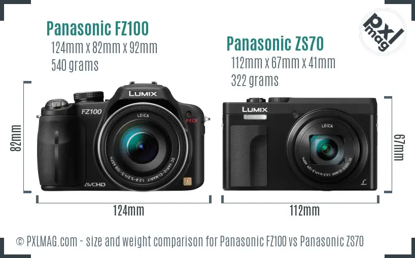 Panasonic FZ100 vs Panasonic ZS70 size comparison